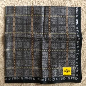 New FENDI Bandana Handkerchief Scarf Pocket Square Cotton Logo All Over Gray
